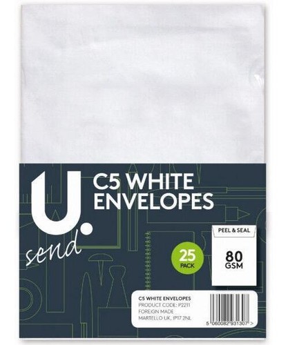 U. Send Sobres "Tirar y Sellar" Closure C5 25PK