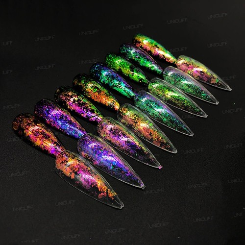 Duo Chrome Chameleon Nail Flakes Powder Polish Mirror Transparent Color Nail Art - Picture 4 of 15