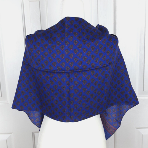 Wool Scarf Vintage Germany Paisley Blue Brown Wrap Fringe Wolle Lightweight (2) - Picture 8 of 16