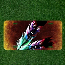 Custom Personalized License Plate Auto Tag With Fancy Colorful Feathers Design