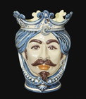 Vase Moor's head Ceramic Caltagirone Man Blue Ornament Vase holder By And