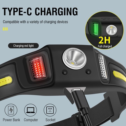 Wiederaufladbare Stirnlampe Sensor Taschenlampe Stirnlampe Superhell Camp Wasserdicht - Bild 8 von 17