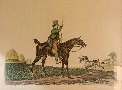 CARLE & HORACE VERNET Framed Antique French Colored Lithograph Horse Hunting Dog - Picture 2 of 9