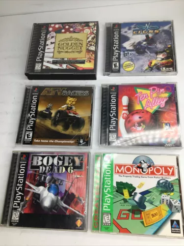 6 PLAYSTATION 1 PS1 Games: Bogey Dead 6, ATV Racers, Sno Cross, Ten Pin Alley++
