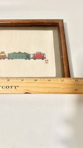 Folk Art Cross Stitch Train Engine Framed 12.5x7 - Picture 6 of 7