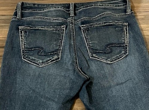 JEANS PLATEADOS Suki ajustados para mujer talla 31/29 tiro medio lavado denim - Imagen 4 de 7