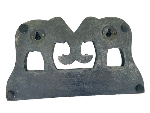Vintage Wooden Primitive Pair of Elephants Key Hanger Décor Metal Hooks 23cm - Picture 2 of 9