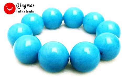 18 mm Himmelblau Rund Natürliche Jade Armband für Frauen Stein Armband 7,5 Zoll Schmuck - Bild 4 von 7