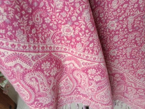 Warm gift yak wool PINK shawl handmade Reversible himalyan yoga jamavar unisex - Picture 6 of 8