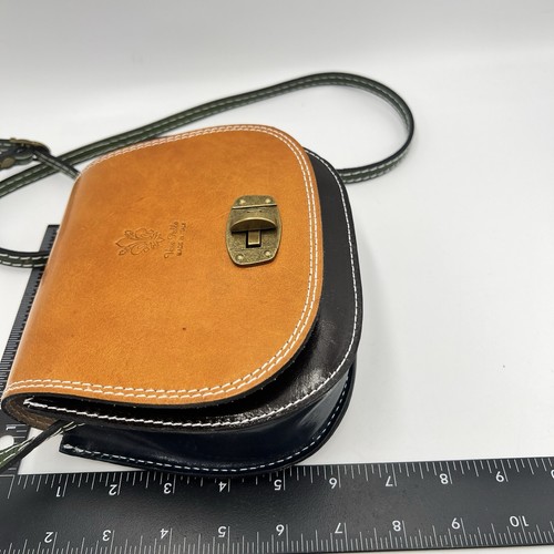 Vera Pelle Italian Saddle Leather Colorblock Crossbody Bag Black Green Red Brown - Picture 15 of 15
