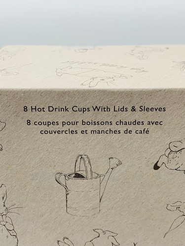 Peter Rabbit Baby Shower Easter 8 Hot Drink Cups Lid & Sleeve Beatrix Potter New - Picture 7 of 12