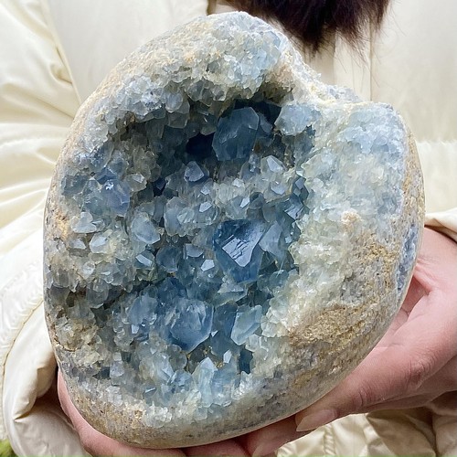 5.99LB Natural Beautiful Blue Celestite Crystal Geode Cave Mineral Specimen