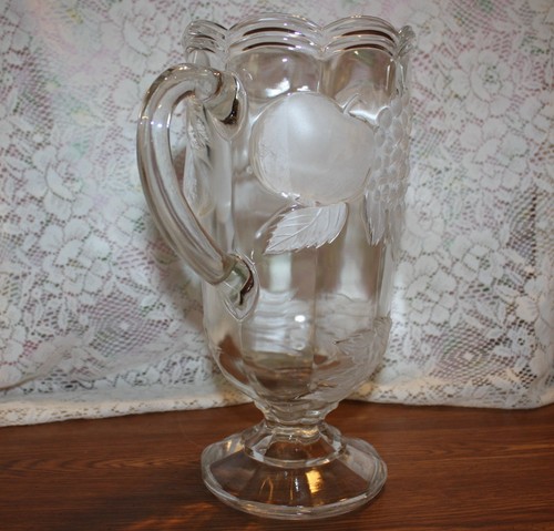 UNMARKED EAPG PITCHER WITH FROSTED FRUIT DESIGN - Picture 2 of 11