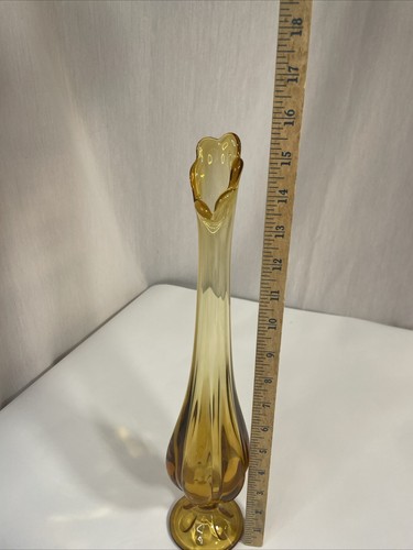 Viking Mid Century Amber Glass 6 Petal Swung Vase 16” Tall Vintage Excellent - Picture 5 of 6