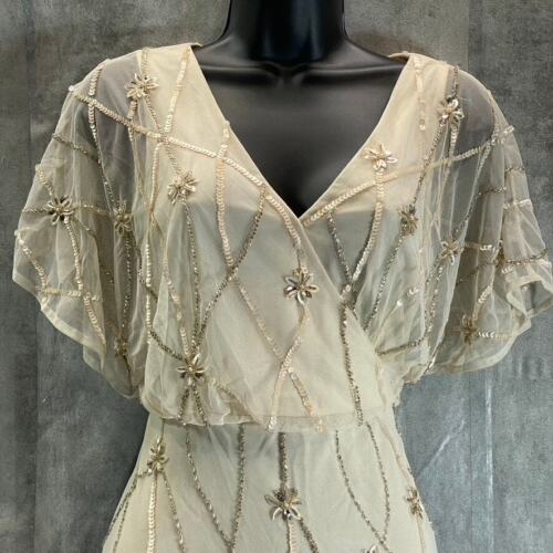 Maxi Vestido Blusa ADRIANNA PAPELL Para Mujer Suave Seda Adornada con Cuentas Sobrepelliz - Imagen 4 de 16
