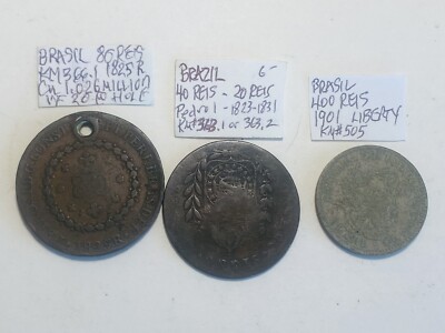 3) 1823-1901 Brasil Historic Coins 400/80/40 Reis LQQK | eBay