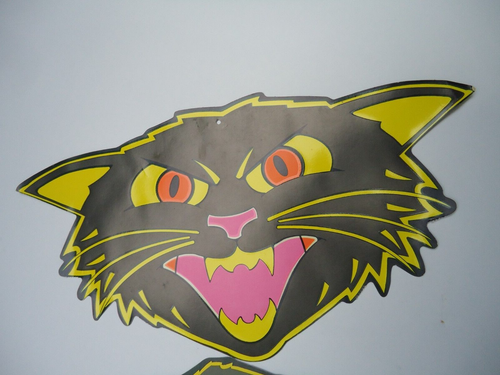 VTG UV Glow Cat Die Cut Decorations 90s Beistle Co. Black Panther Gray set of 2 - Picture 9 of 13