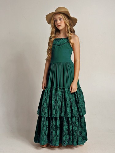 2023 Princess Girl Lace Cotton Long Dress Flower Girl Wedding Party Dress - Picture 17 of 39