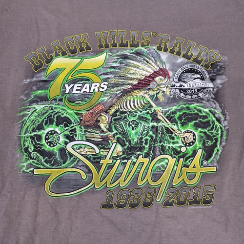 Sturgis T Shirt Black Hills Rally 75 Years Men's Size XL Gray Skeleton - Picture 3 of 9