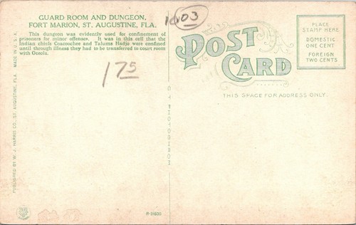 Postkarte Wachzimmer und Kerker Fort Marion St Augustine Florida JH15 - Bild 2 von 2