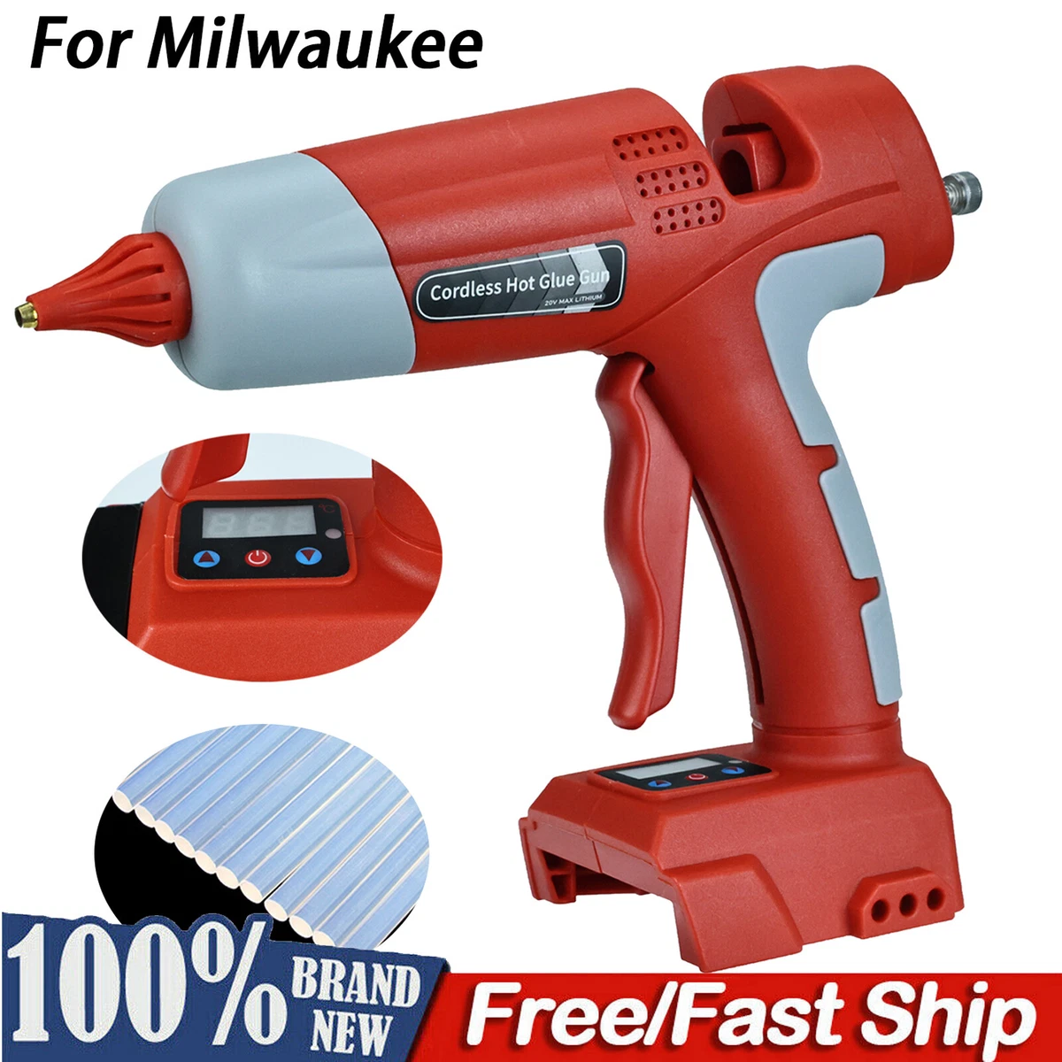 Cordless Hot Melt Glue Gun for Milwaukee Li-ion Battery With temperature  display