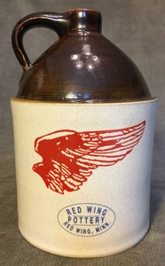Red-Wing-Pottery-Small-Brown-Handled-Jug-Logo-7-Made-By-A-W-Wilson
