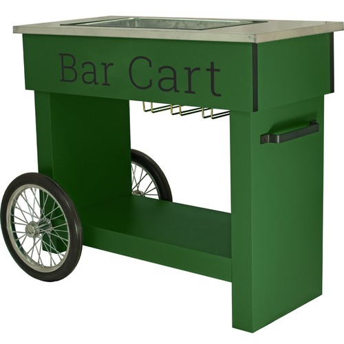 Champagne & Wine Bar Cart with Wheels Galvanized Tub Steel Glass Rack and Handle - Picture 9 of 60