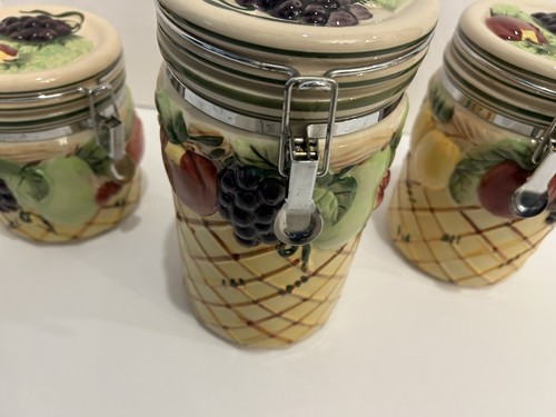 VTG Fruit Canister Set Retro Boho Rockabilly 70s Gourmet Home 3Pc Food Seal Gift - Picture 4 of 12