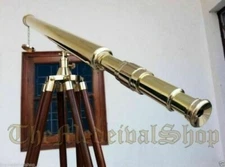 Antique Nautical Brass Spyglass Telescope 39 Inch With Wooden Tripod Stand