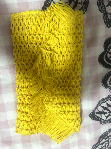 yellow fringe trim flap straw bags women woven bag summer beach vacation - Picture 6 of 7