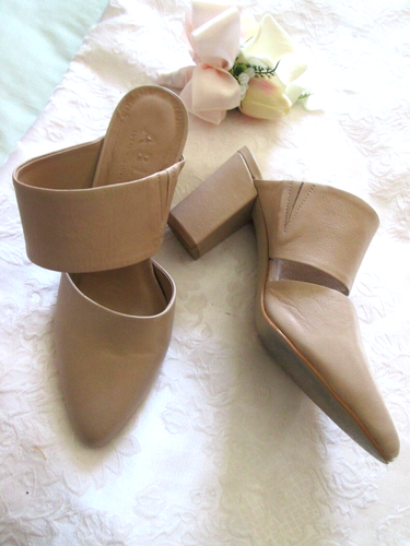 ABLE LOCAL AND GLOBAL LT TAN /BEIGE POINTED TOE STRAPPY BLOCK HEEL SANDALS 6EUC - Picture 14 of 15