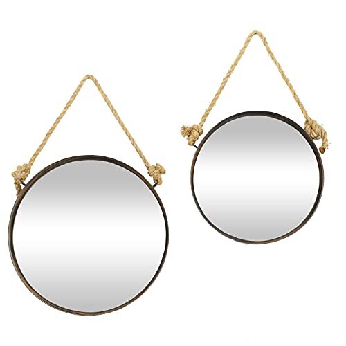 Metal Wall Mirror with Rope Accents, Set of 2 24", 20"W, Brown - Picture 1 of 10