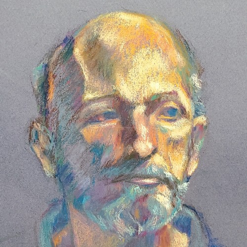 Vintage Framed Original Pastel Portrait of a Man in Blue Signed Baylin 92 - Photo 4 sur 9