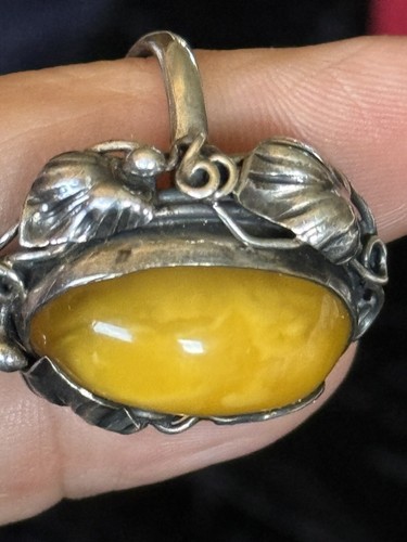 Substantial Art Nouveau Sterling Silver Baltic Butterscotch Amber Ring Sz 8- 12g - Bild 13 von 18