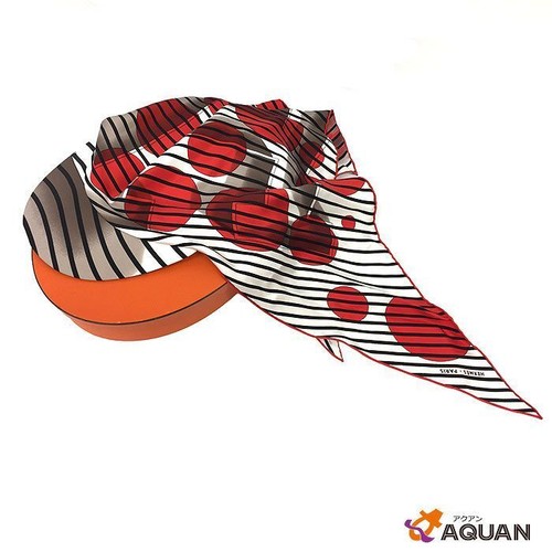 HERMES Scarf Cap Hat Scarf White Brown Red Silk for Women in Excellent Condition - Picture 2 of 4