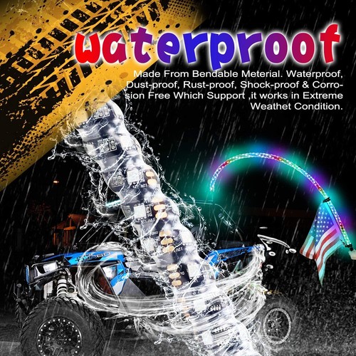 Pair 3FT Lighted Spiral LED Whip Antenna w/Flag & Remote For ATV Polaris RZR UTV - Picture 5 of 10