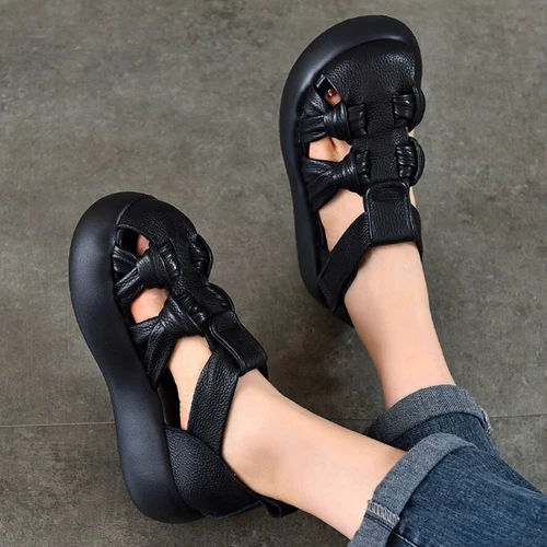 Thick Sole Ankle Boots Genuine Leather Mary Janes High Women Platform Sandals - Bild 2 von 11