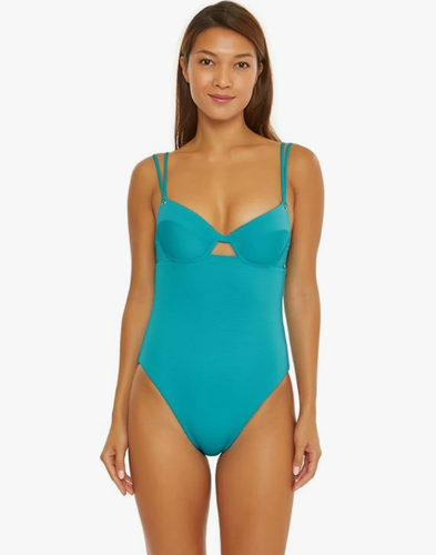 Trina Turk Ripple Ridge Underwire One Piece Blue Swimsuit -size 12 -retail $162 - Picture 7 of 7