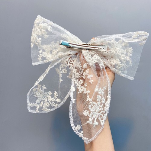Bowknot Barrettes Duckbill Clip with Black Lace White Handmade Vacation Style - Picture 6 of 17
