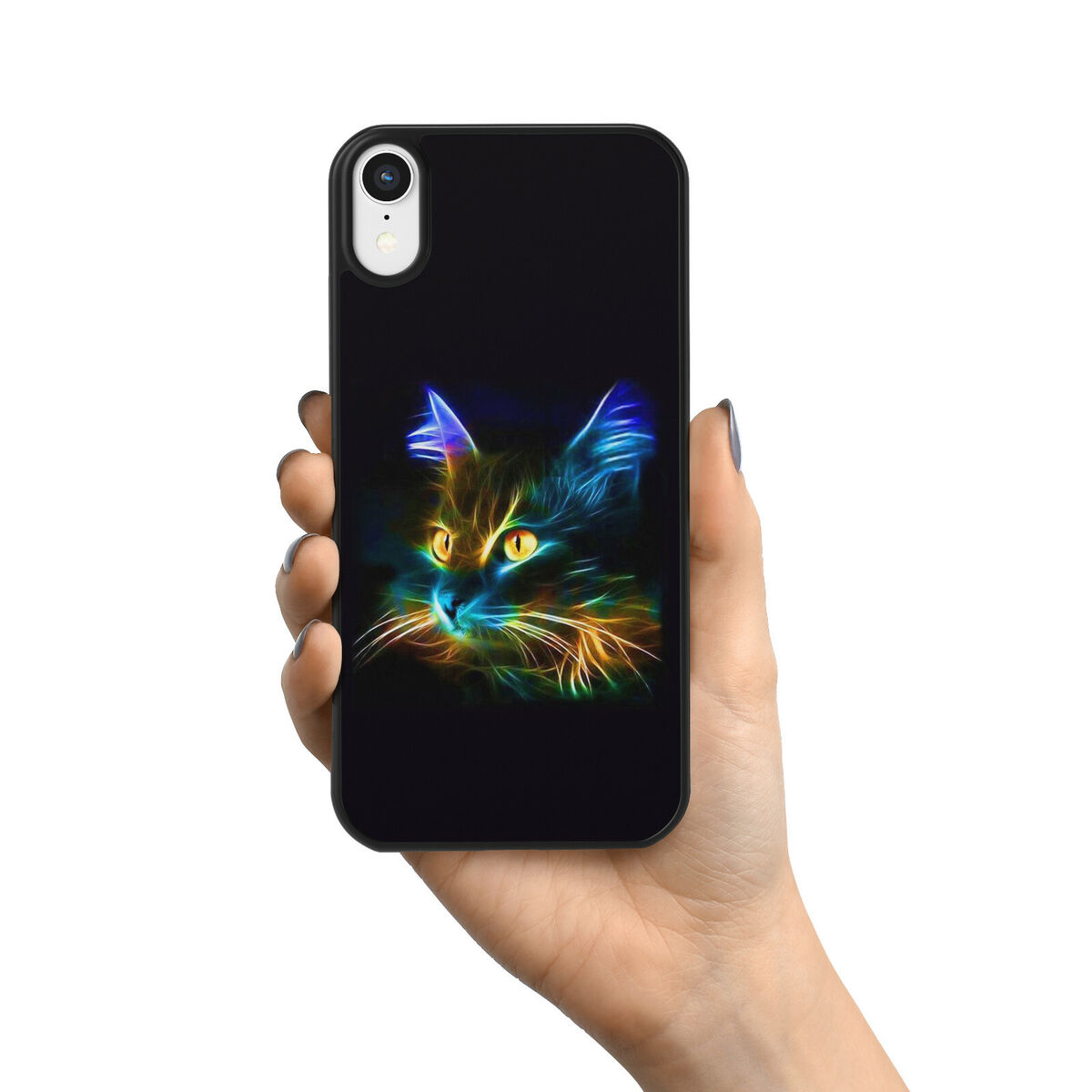 Cute Neon Cat Face Phone Case Cover For iPhone Samsung Galaxy