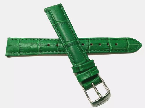 2 for 1 (1 Green, 1 Leopard) Timex Leather 16mm Watch Band Silver Buckle - Picture 3 of 13
