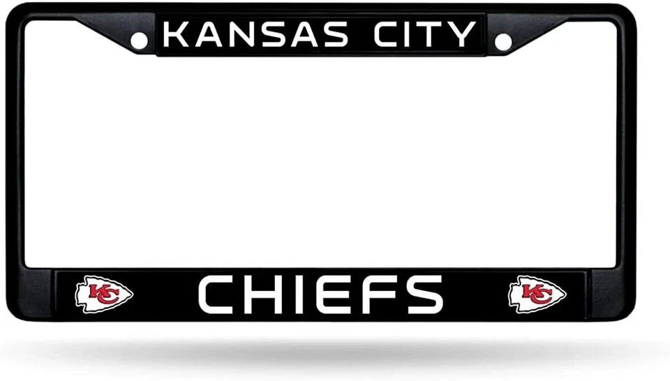 Kansas City Chiefs Black Metal License Plate Frame Chrome Tag Cover