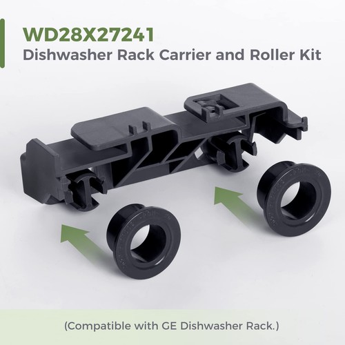 WD28X27241 Dishwasher Rack Carrier and Roller Kit Compatible GE Lower Rack Wheel - Picture 2 of 7