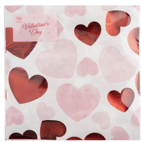 Valentines Day Paper Napkins Tiled Heart Print Patterned (Pack of 20)