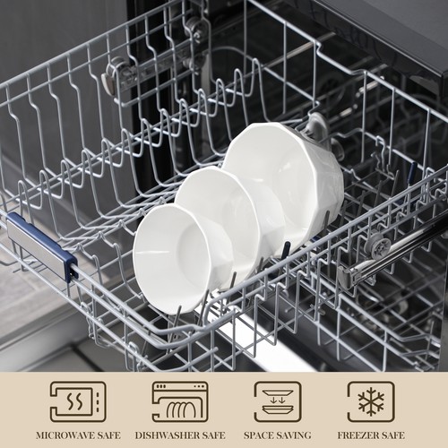 MALACASA Porzellan 3 tlg/4 tlg Suppenschalen Weiß/Marmorgrau Müslischüsseln Set - Bild 46 von 54