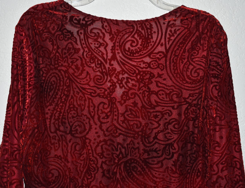 Lane Bryant Velvet burnout Top Stretch Semi Sheer V-Neck Red Whimsygoth 14/16 1X - Picture 7 of 20