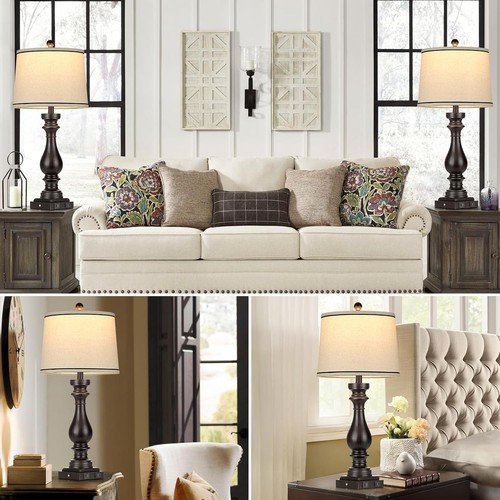 29" Tall Table Lamp for Living Room Set of 2,Farmhouse Vintage Bedside Black - Picture 7 of 7