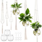 6 Pieces Plastic Plant Propagation with Boho Macrame Plant Hanger Wall 3 White