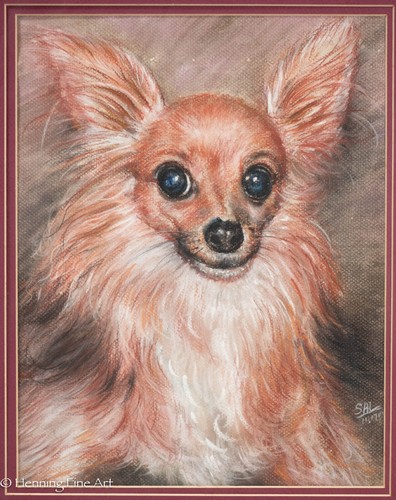 Hermosa pintura vintage para perro de Papillon o Chihuahua "Sal" precioso marco dorado - Imagen 2 de 7