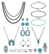 Turquoise Jewelry for Women Bohemian Western Jewelry Set B.Western Jewelry Set